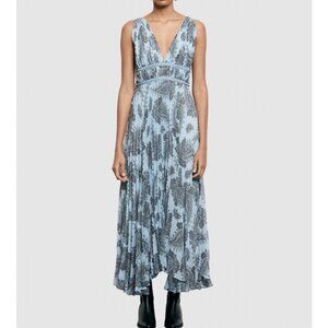 NWT Sandro Beathe Paisley Printed Pleated Midi Dress Size 36